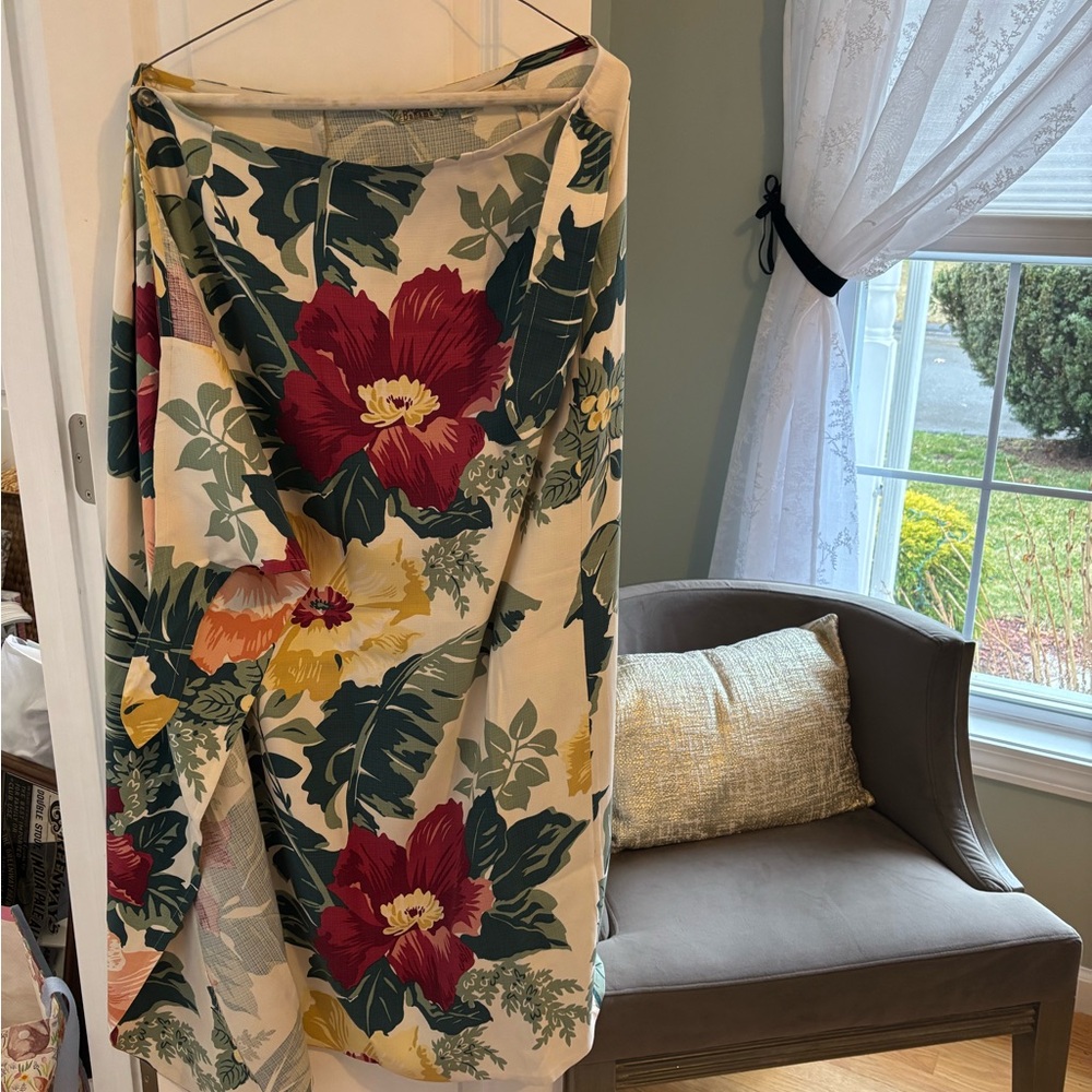 Tommy Bahama Tropical Floral Wrap Skirt in Cream with Red & Green Print